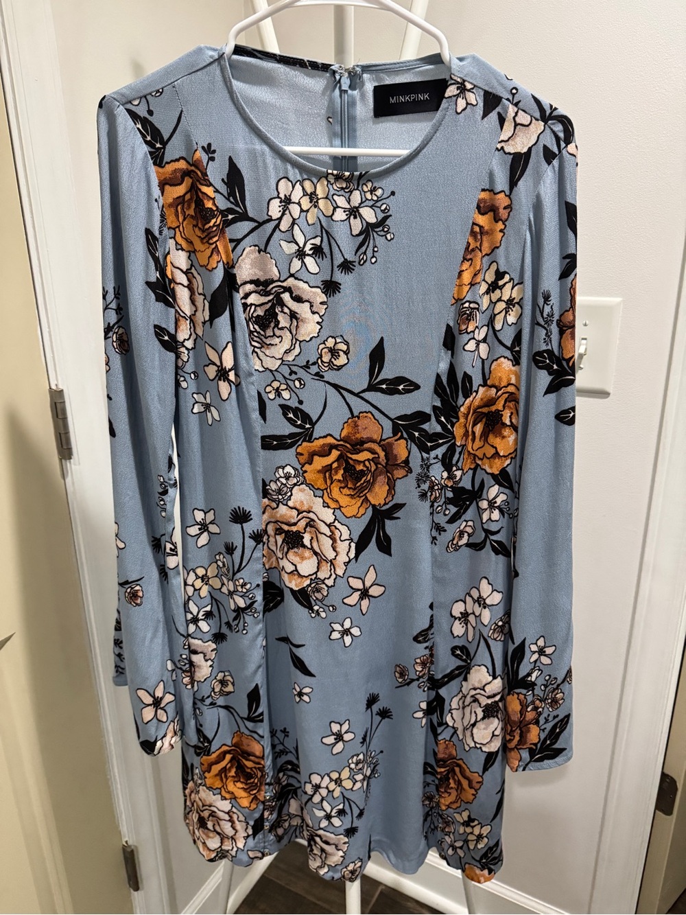 MINKPINK Dusty Blue Floral Long Sleeve Shift Dress